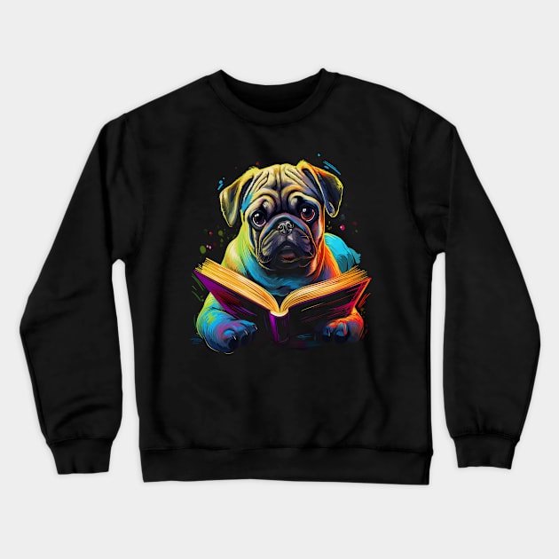 Pug Reads Book Crewneck Sweatshirt by JH Mart